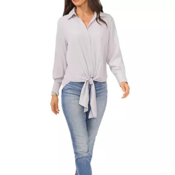 VINCE CAMUTO Matte Satin Tie-Front Shirt - Fall Harmony - Size Small - NWT - Picture 2 of 4